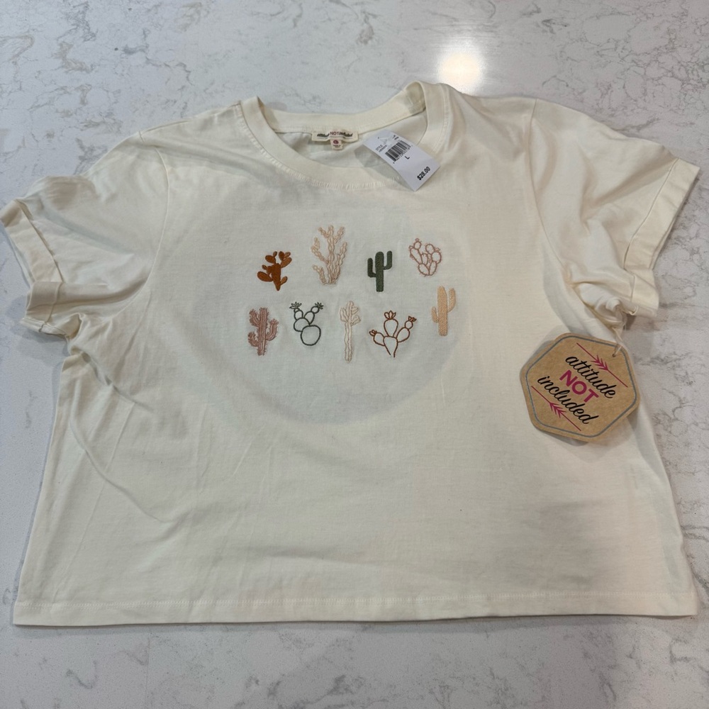 Women’s Attitude Not Included Cream Cactus 100% cotton embroidered Print T-Shirt
